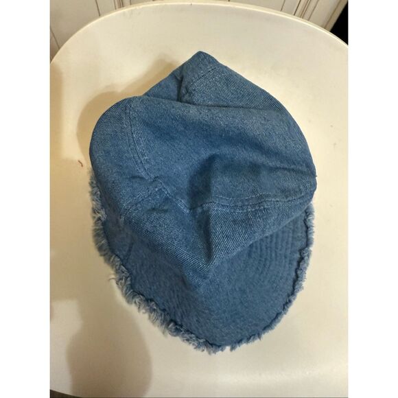 Zara Kids Denim Frayed Brim Lightweight Summer Sun Bucket Hat Blue One Size - Picture 2 of 4